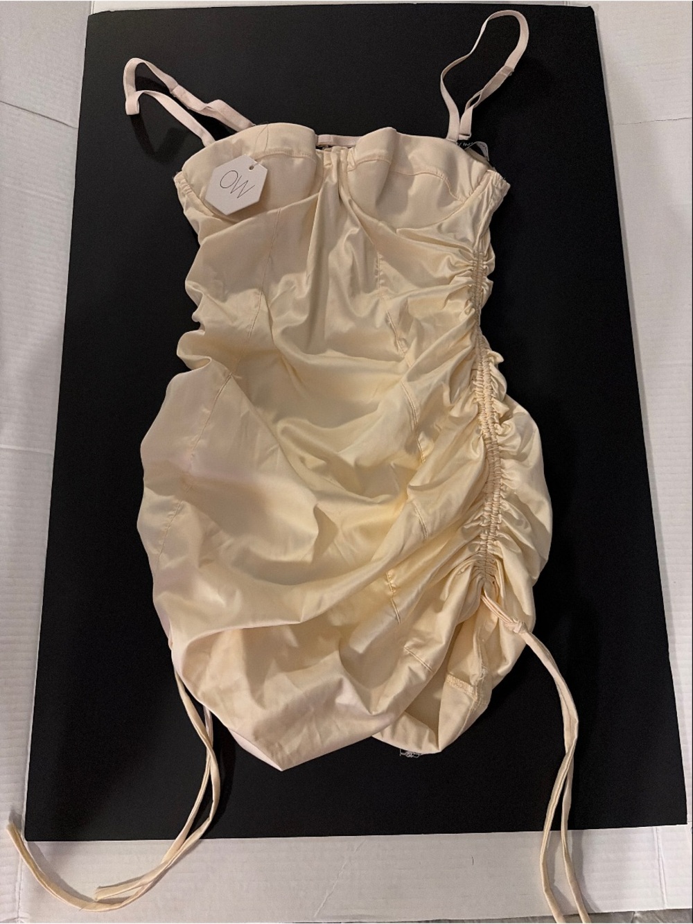 Cream Satin Ruched Slip Dress with Adjustable Straps - Unbranded